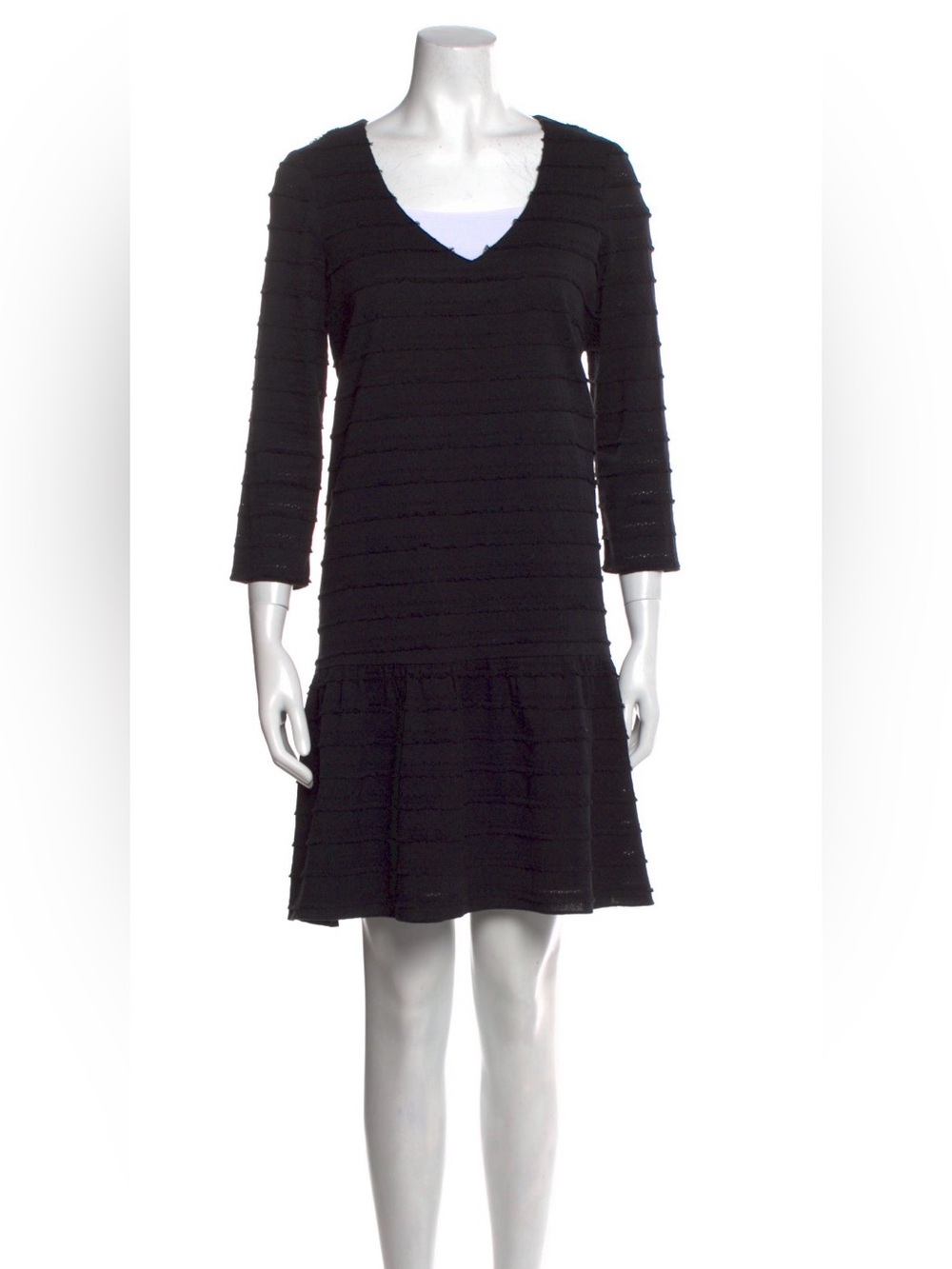 Hatch Black V-Neck 3/4 Sleeve Textured Flare Dress